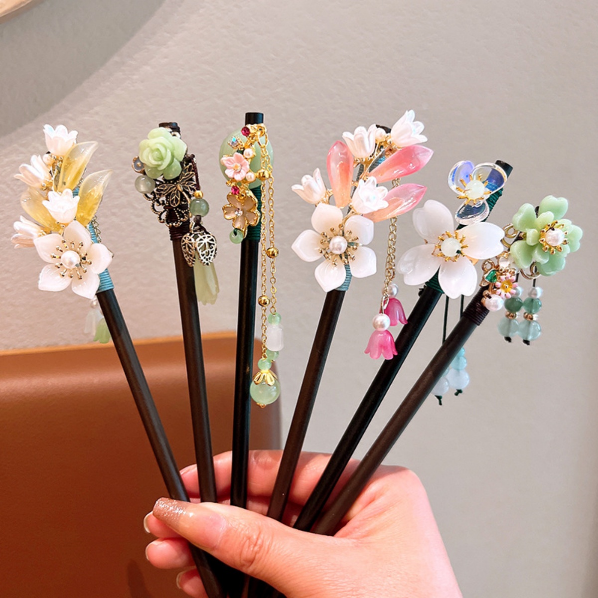 絶妙な花のタッセル木製ヘアピンレトロ中国風の手作り花ヘアステ - Vintage Fashion Ai のレビューと価格
