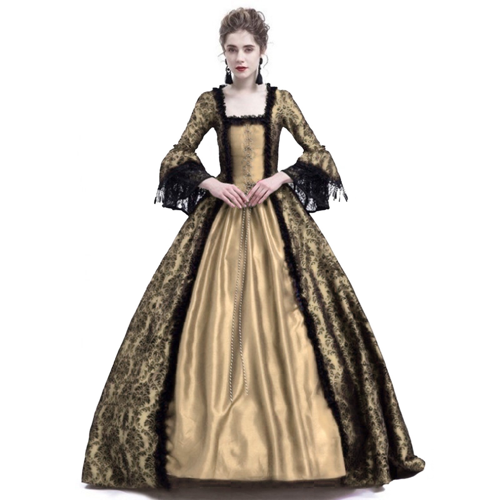 ハロウィンコスプレパレス女性用レーストランペットスリーブ中世 - Vintage Fashion Dresses のレビューと価格
