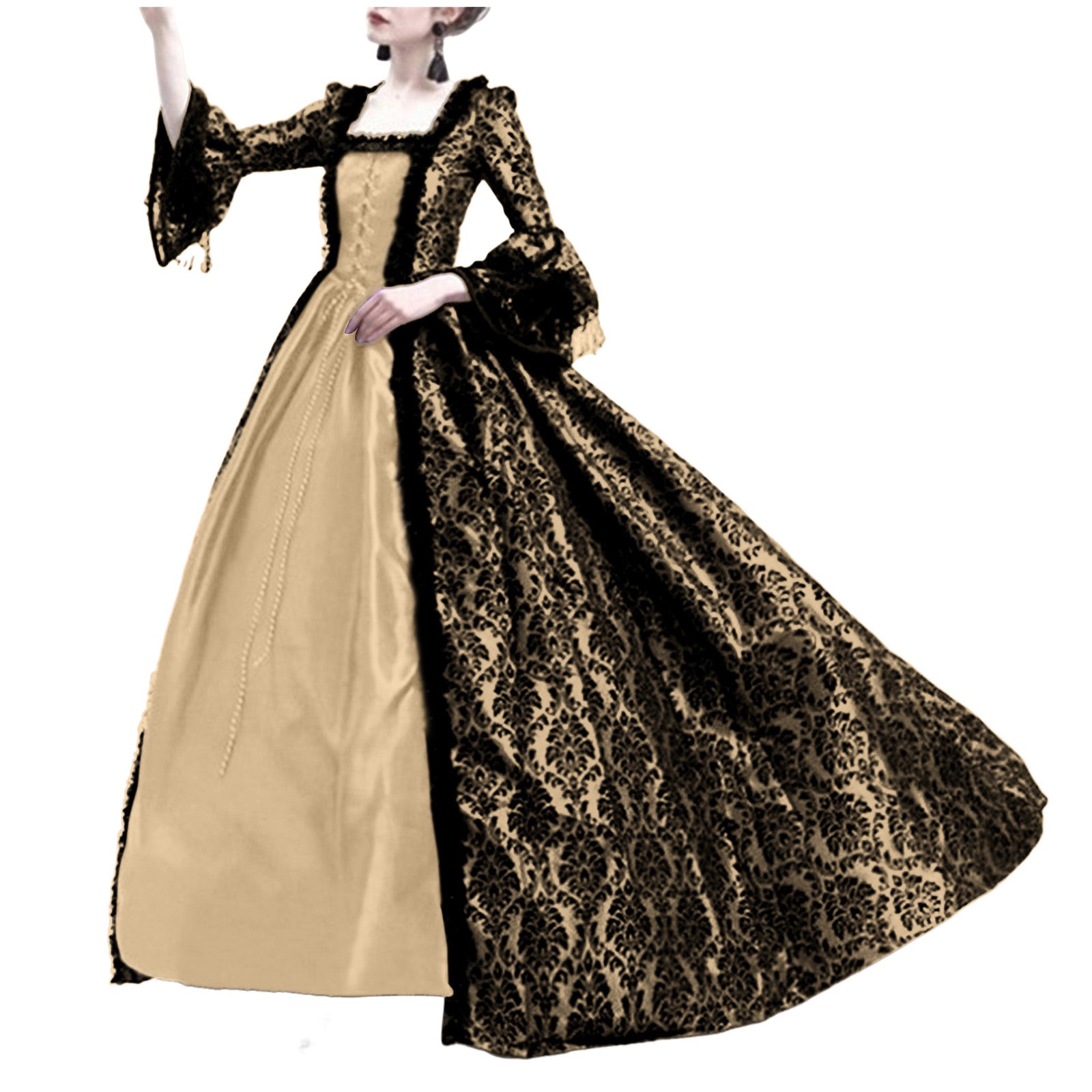 ハロウィンコスプレパレス女性用レーストランペットスリーブ中世 - Vintage Fashion Dresses のレビューと価格