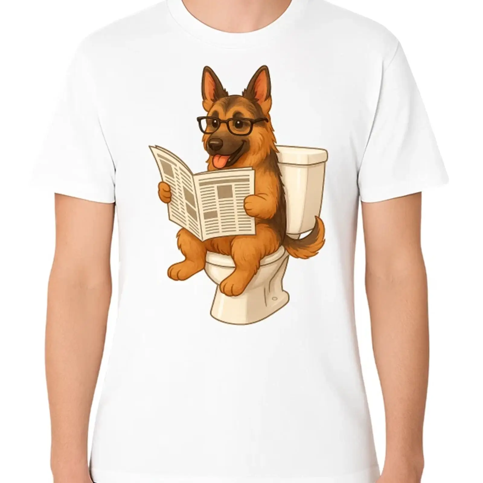 ジャーマンシェパード犬がトイレで新聞を読んでいるTシャツ、ヴ - Vintage Fashion Newspaper のレビューと価格